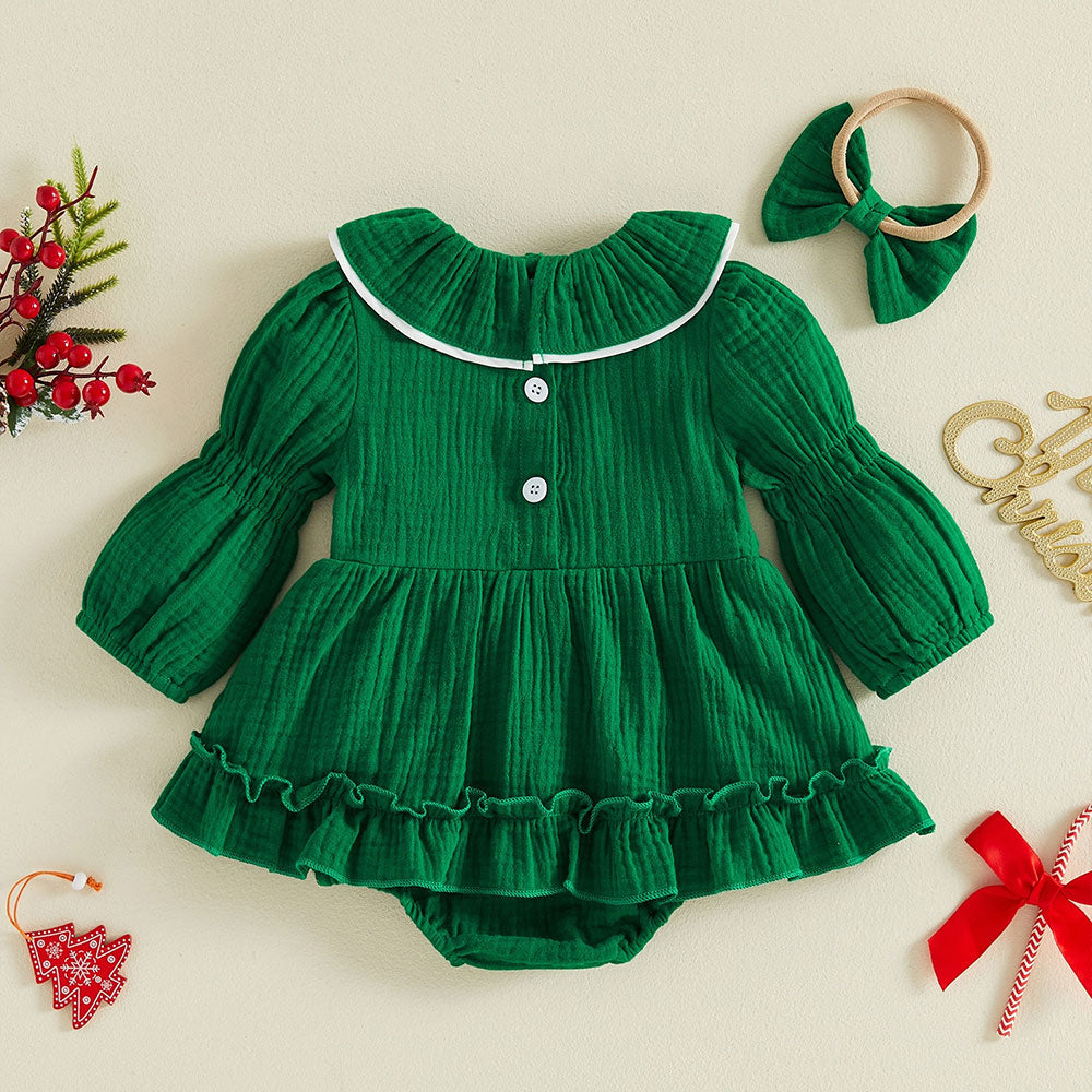 2PCS Christmas Santa Claus Tree Applique Long Sleeve Baby Romper