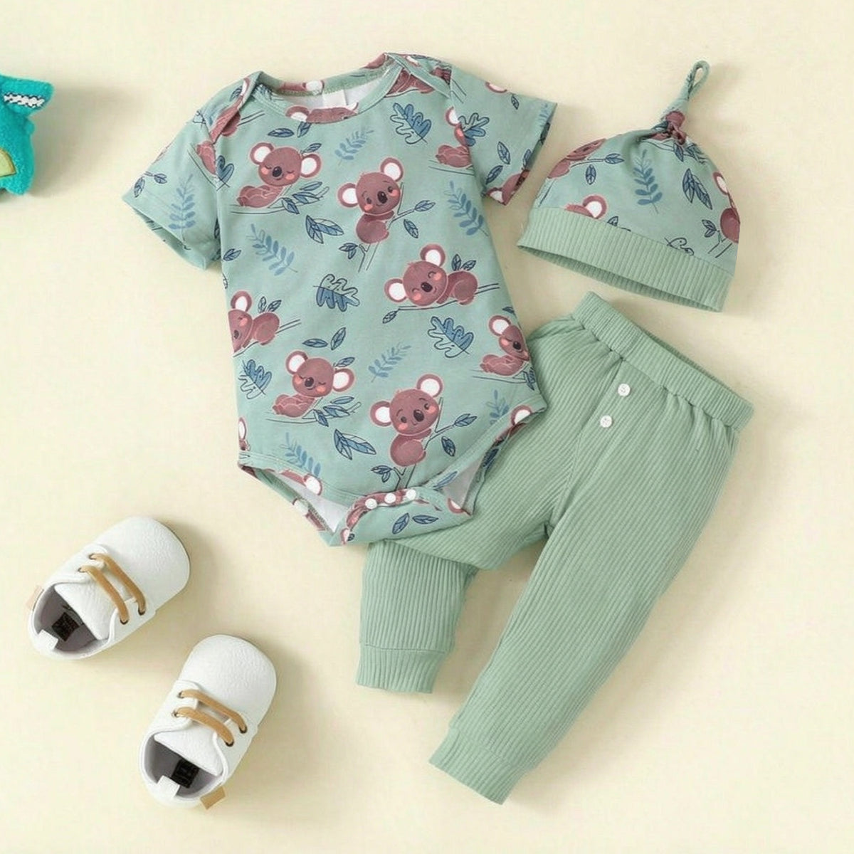 3PCS Lovely Koala Print Short Sleeve Baby Set