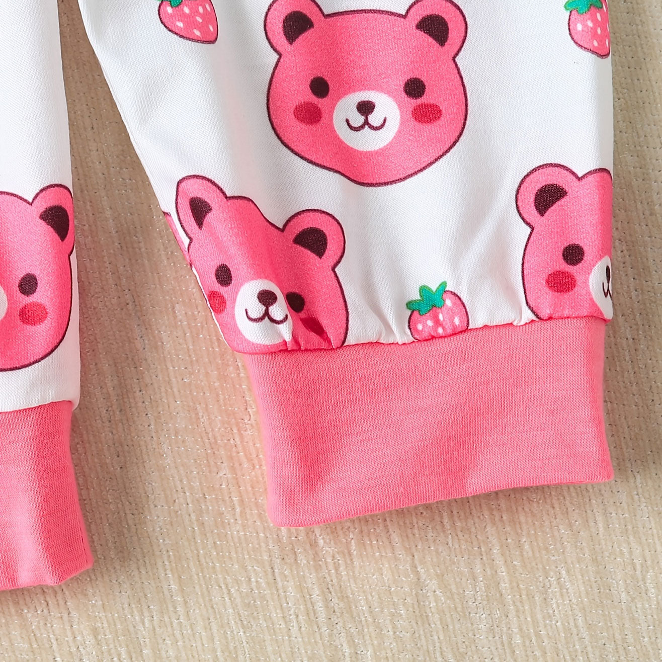 3PCS Lovely Bear Strawberry Print Long Sleeve Baby Set
