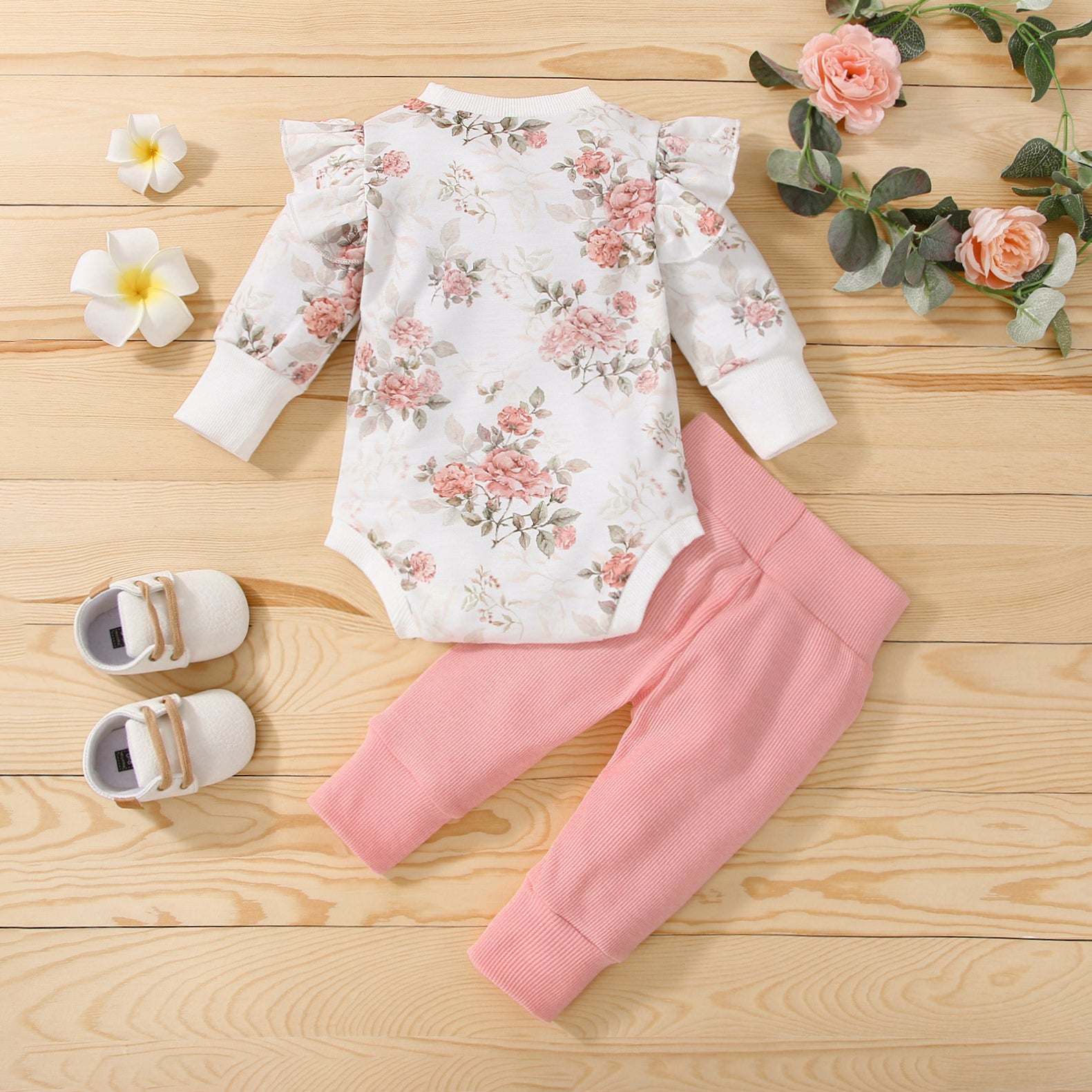 2PCS Sweet Floral Printed Long Sleeve Baby Set