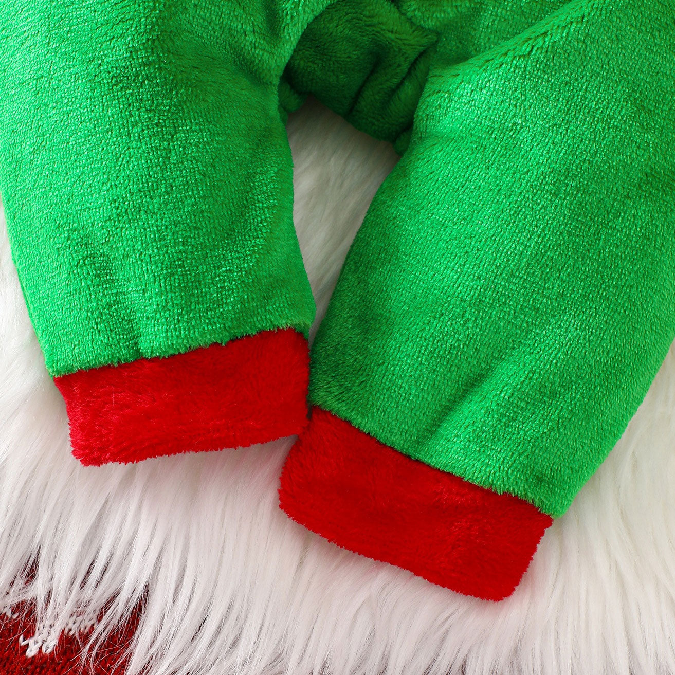 Christmas Elf Printed Zipper Long Sleeve Hoodie Fuzzy Baby Jumpsuit