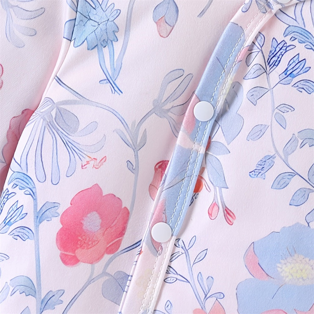 Graceful Floral Printed Long Sleeve Baby Jumpsuit