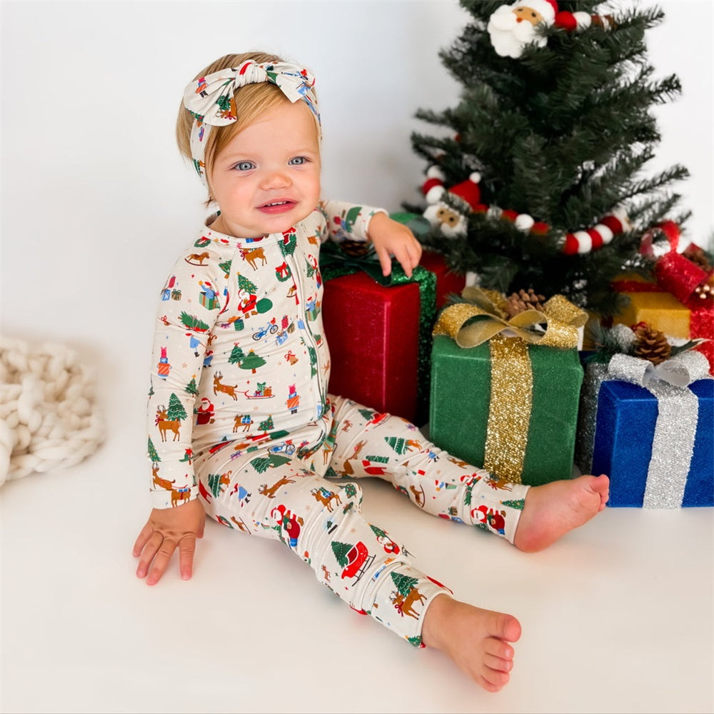 Casual Christmas Tree Print Long Sleeve Baby Jumpsuit