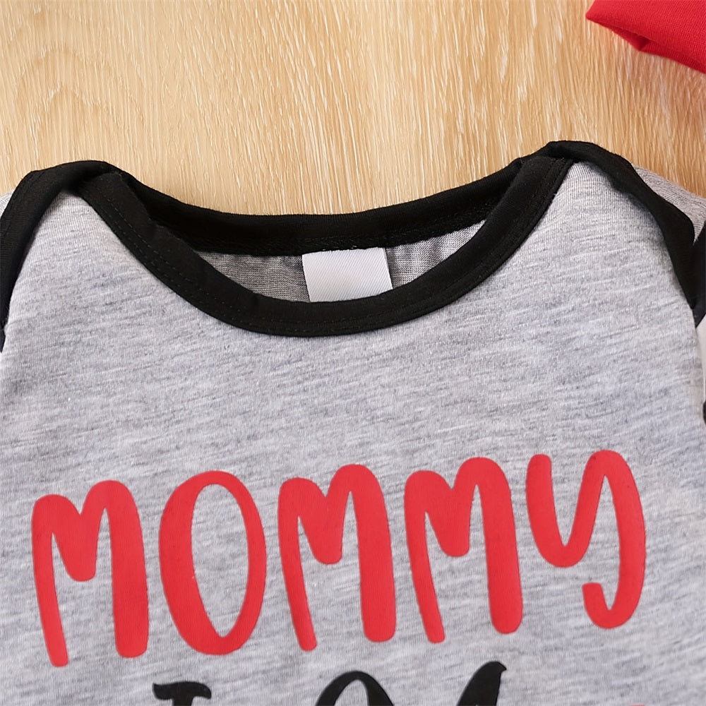 2PCS Mommy Is My Bestie Letter Print Striped Baby Jumpsuit