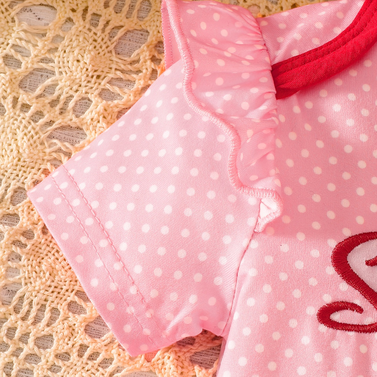 3PCS Cute Bear Appliqué Polka Dots Print Short Sleeve Baby Set