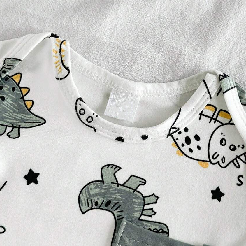 2PCS Athleisure Dinosaur Printed Short Sleeve Baby Boy Set