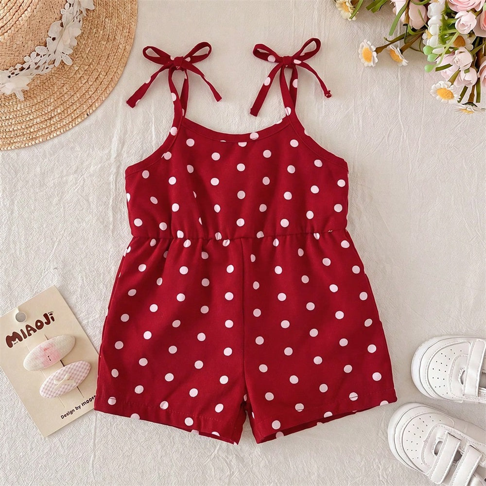 2PCS Fashion Polka Dot Printed Sleeveless Baby Jumpsuit