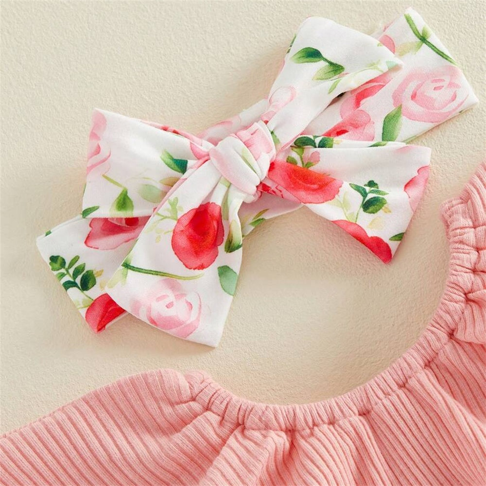 3PCS Pretty Floral Print Flutter Sleeve Baby Set