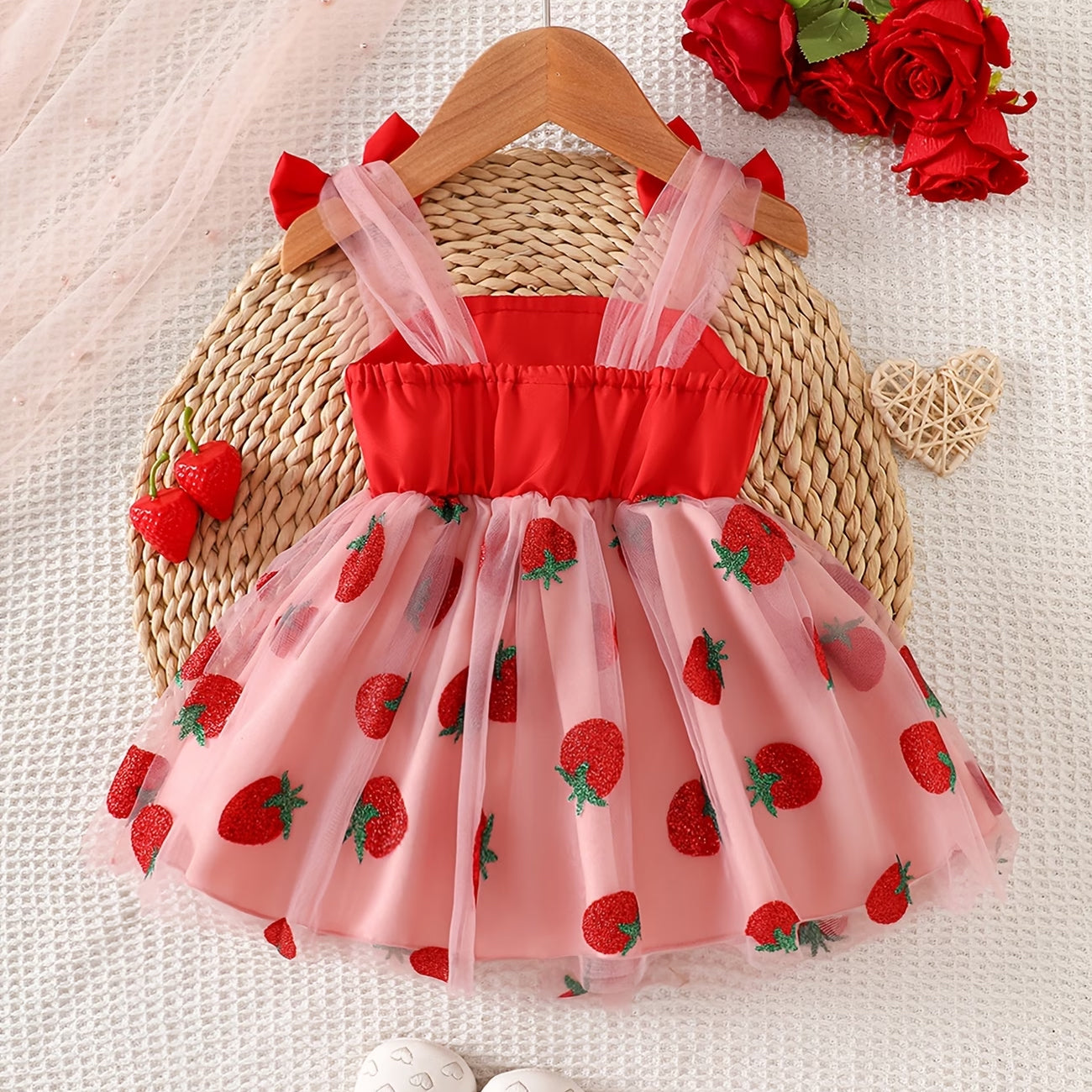 Charming Strawberry Print Sleeveless Baby Skirt