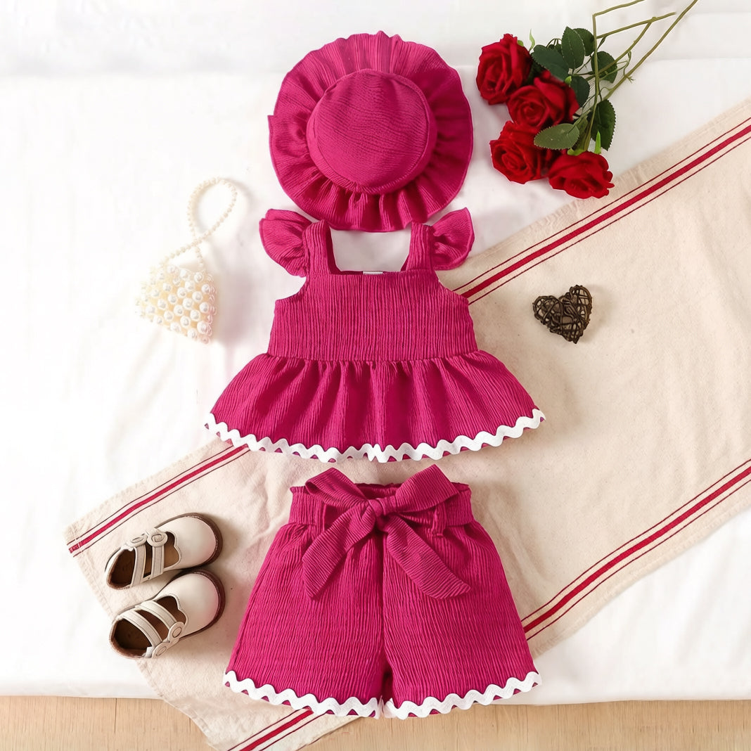 3PCS Pure Solid Color Flutter Sleeve Baby Set