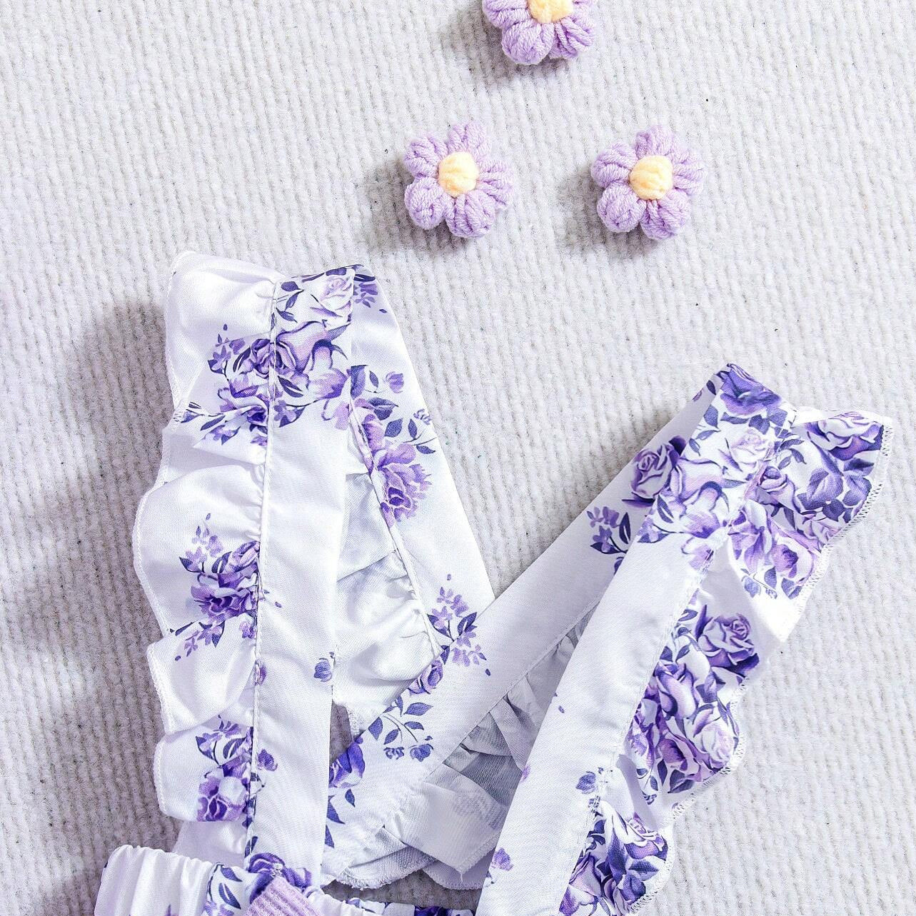 3PCS Elegant Floral Printed Long Sleeve Bow Baby Set