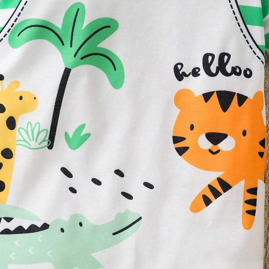 Casual Animal Print Striped Short Sleeve Jumpsuit