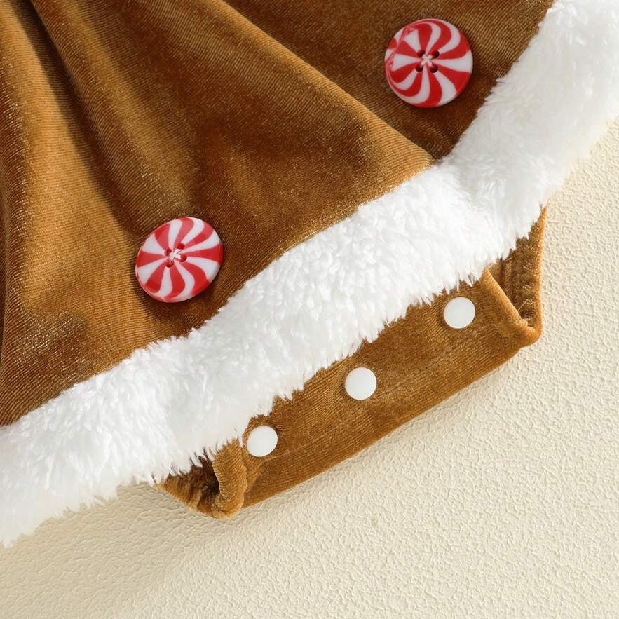 2PCS Gingerbread Man Flutter Sleeve Christmas Baby Girl Velvet Romper