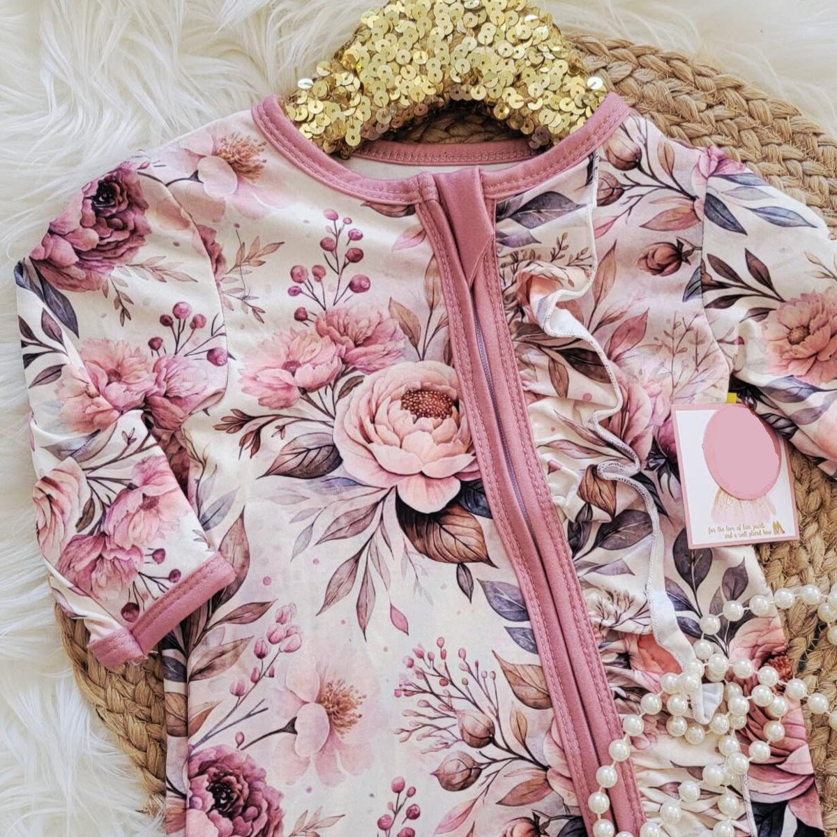 2PCS Sweet Allover Floral Print Long Sleeve Baby Zipper Jumpsuit