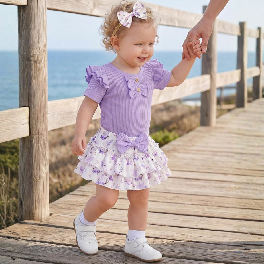 3PCS Adorable Floral Printed Baby Girl Set
