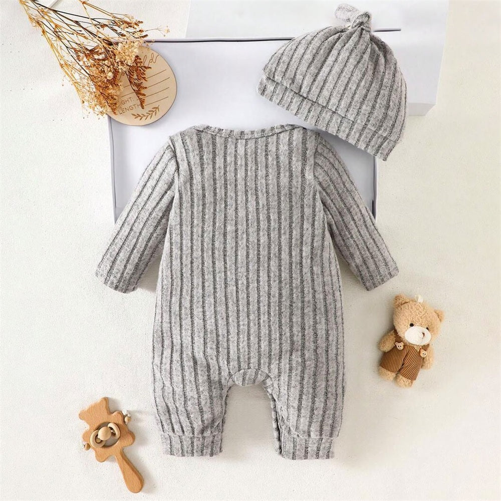 2PCS Mama's Boy Letter Printed Solid Color Knit Baby Jumpsuit