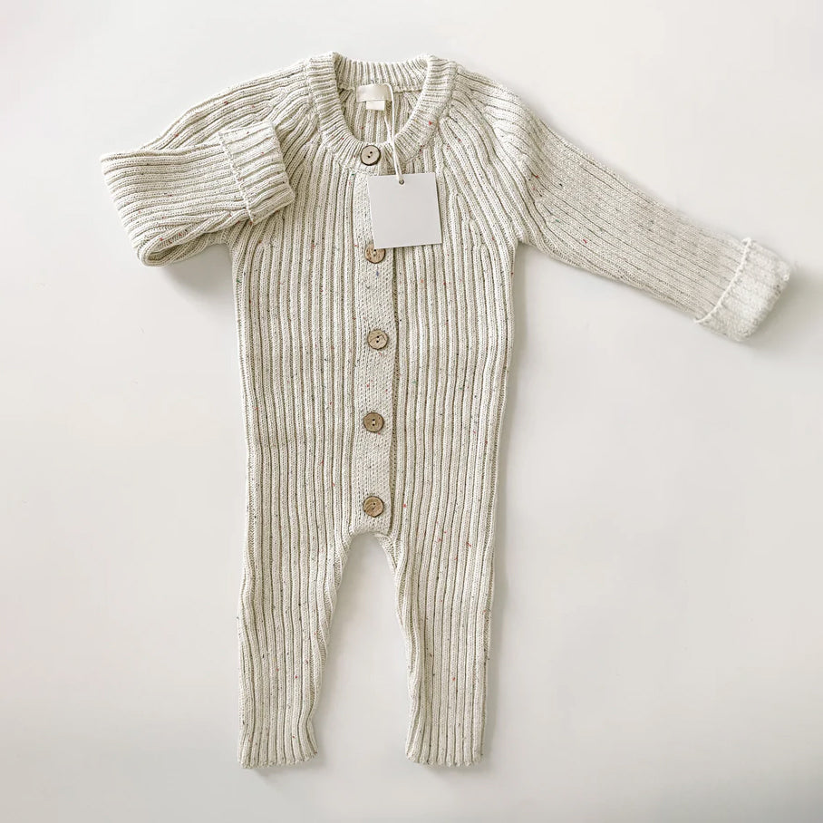 Casual Solid Color Knitted Long Sleeve Baby Jumpsuit