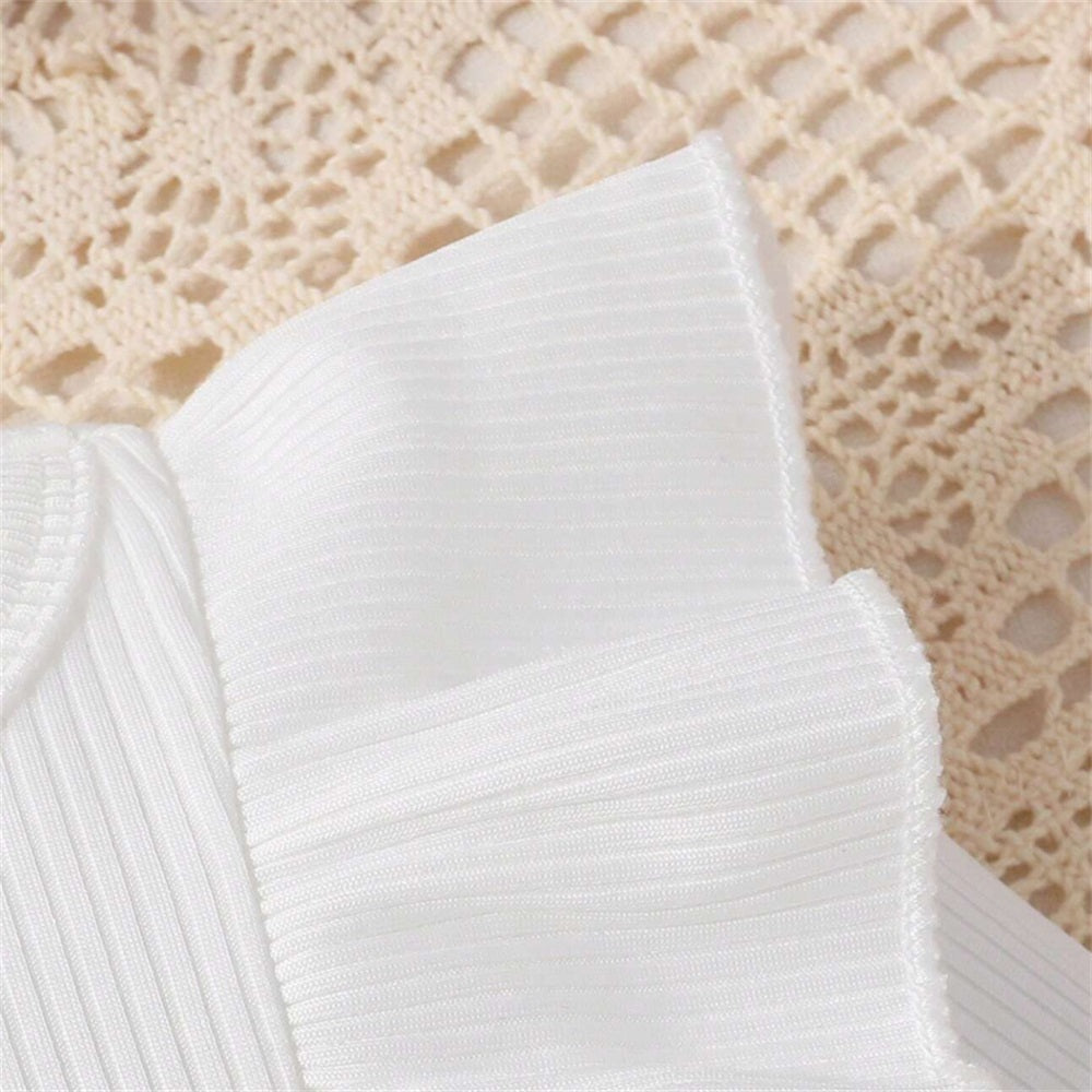 2PCS Stylish Plaid Print Ruffle Shoulder Long Sleeve Baby Romper