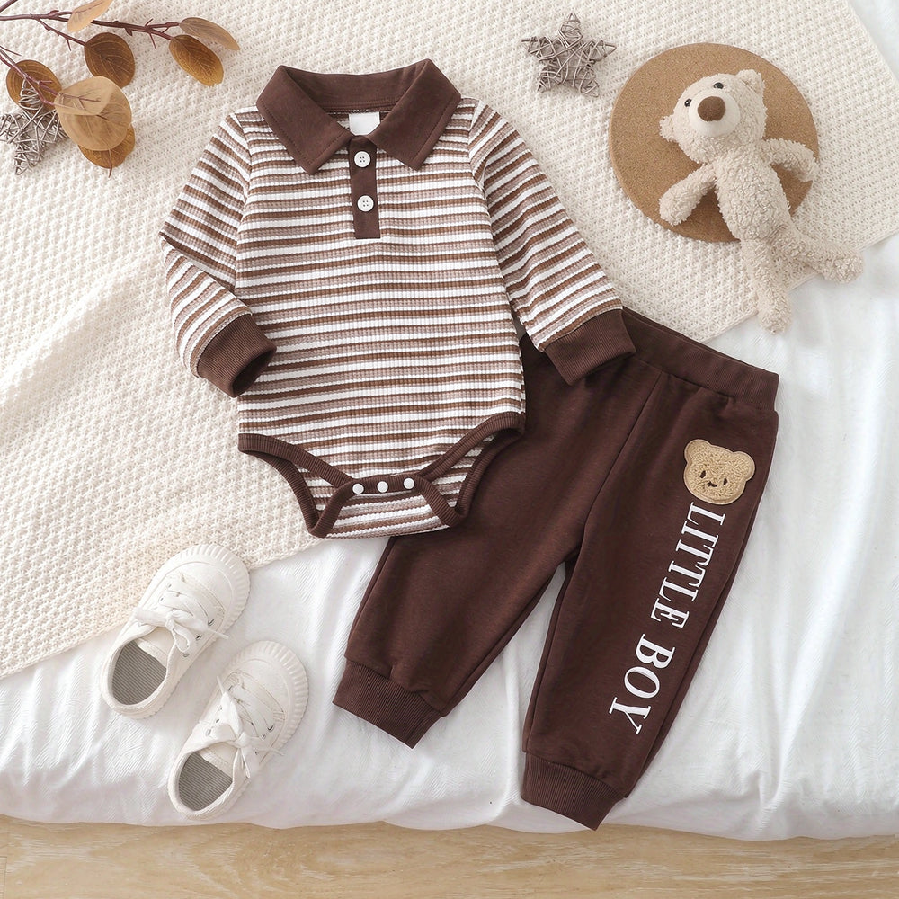 2PCS Casual Stripe Print Long Sleeve Baby Boy Set