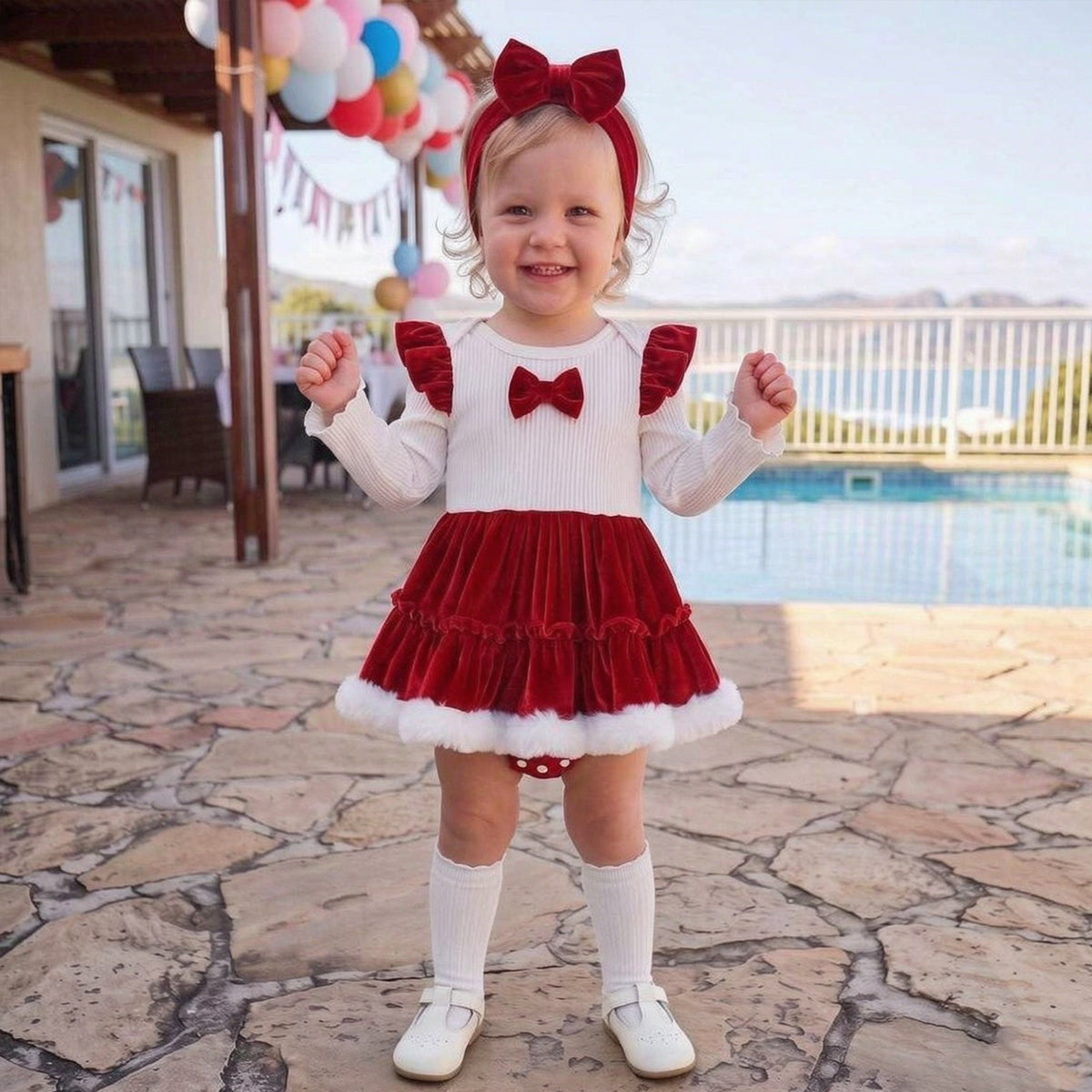 2PCS Chic Color Block Long Sleeve Baby Girl Velvet Romper