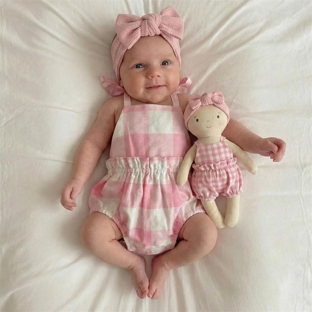 Sweet Plaid Printed Strappy Baby Romper