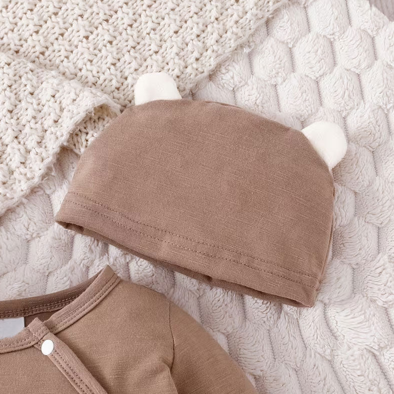 2PCS Bubbly Teddy Bear Appliqué Long Sleeve Baby Jumpsuit