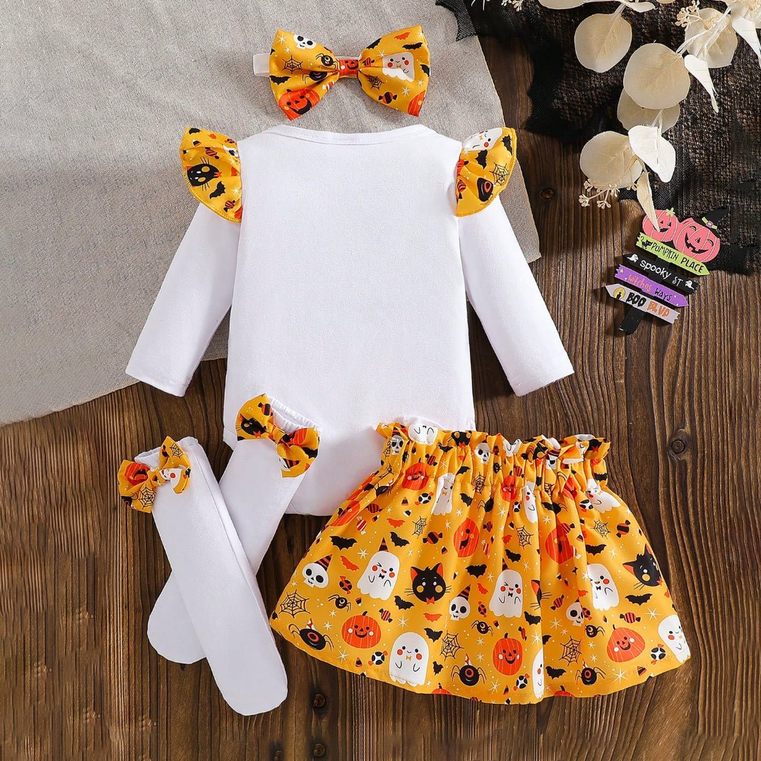 4PCS My 1st Halloween Letter Pumpkin Printed Baby Skirt Set
