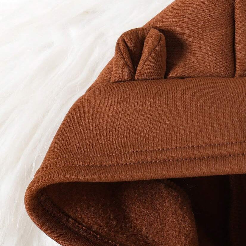 Cute Bear Appliqué Long Sleeve Zipper Hoodie Baby Jumpsuit
