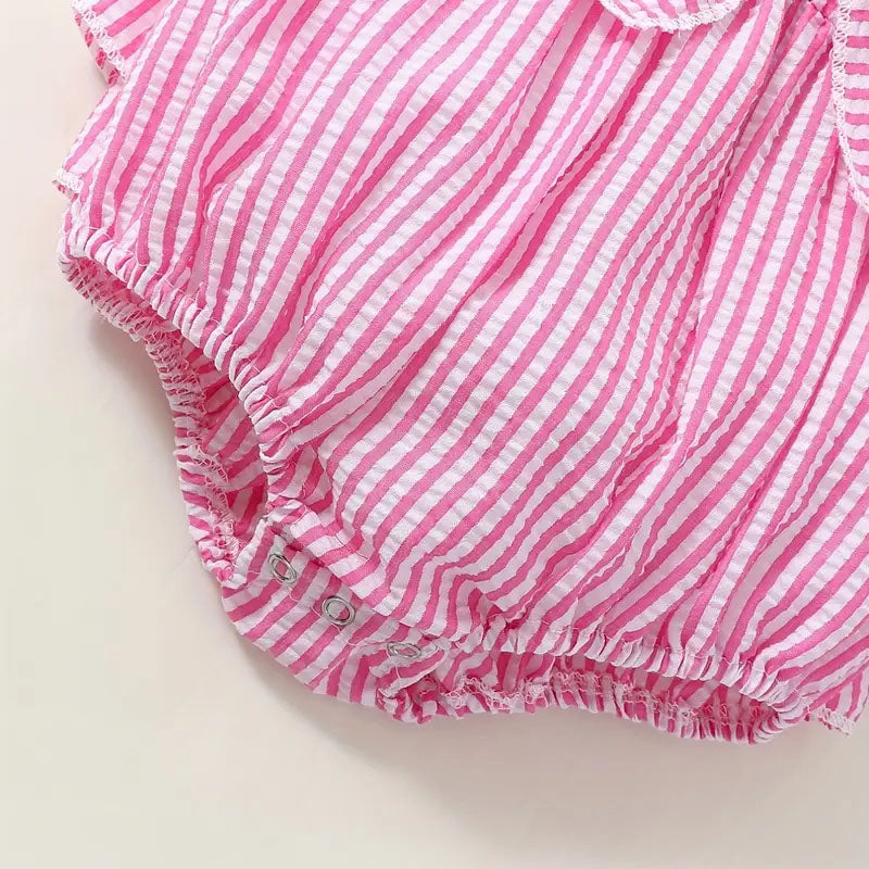 Stylish Stripe Printed Sleeveless Bow Decoration Baby Romper