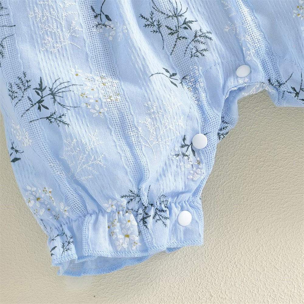 2PCS Causal Floral Printed Bow Short Sleeve Baby Jumpsuit