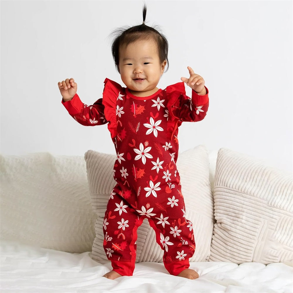Pretty Floral Print Frill Long Sleeve Baby Jumpsuit