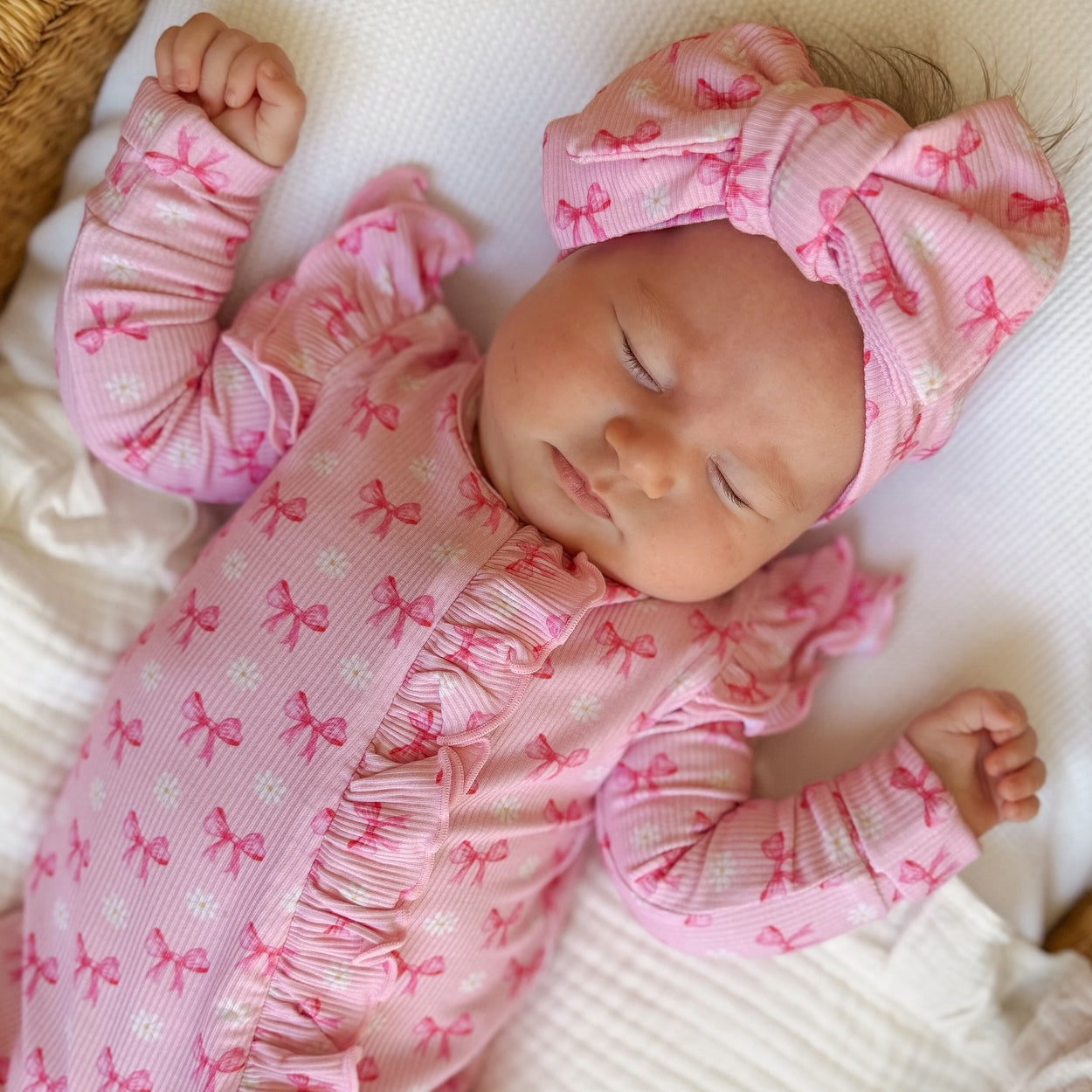 2PCS Adorable Bow Print Long Sleeve Zipper Baby Jumpsuit