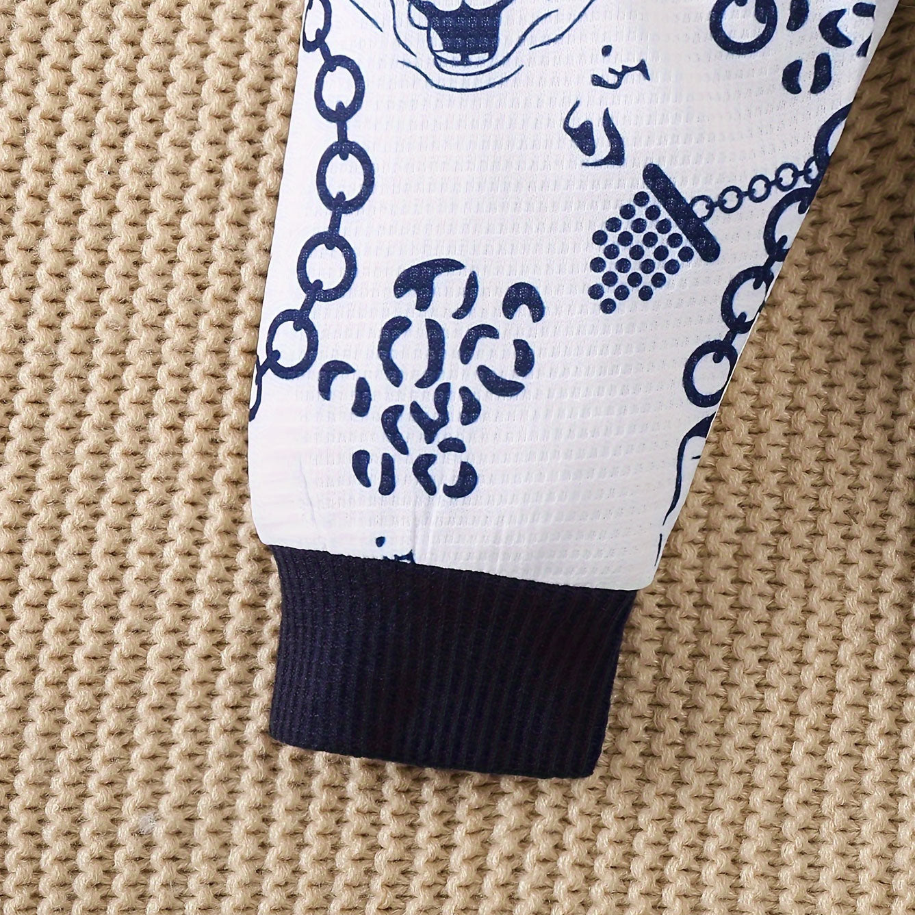 3PCS Cool Tiger and Chains Printed Long Sleeve Baby Boy Set