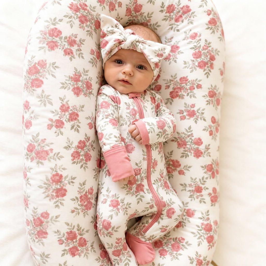 2PCS Delightful Floral Print Long Sleeve Zipper Baby Jumpsuit