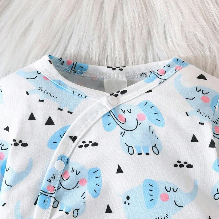 Lovely Elephant Print Long Sleeve Baby Jumpsuit
