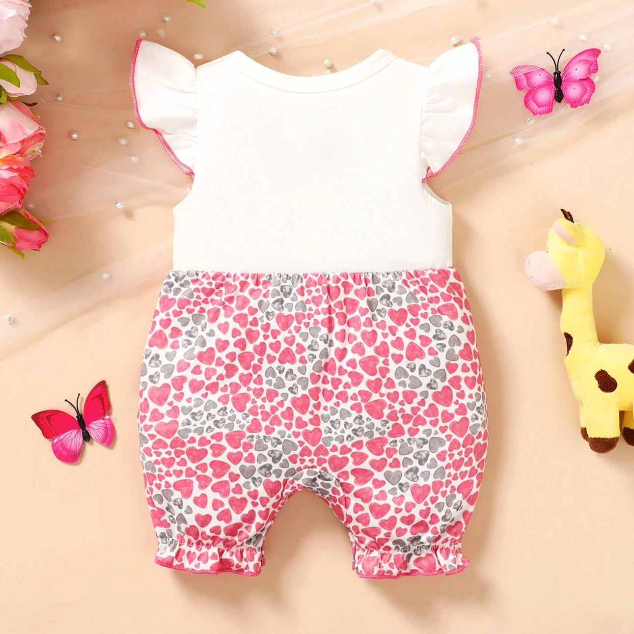 Cute Animal Heart Printed And Sleeveless Baby Jumpsuit