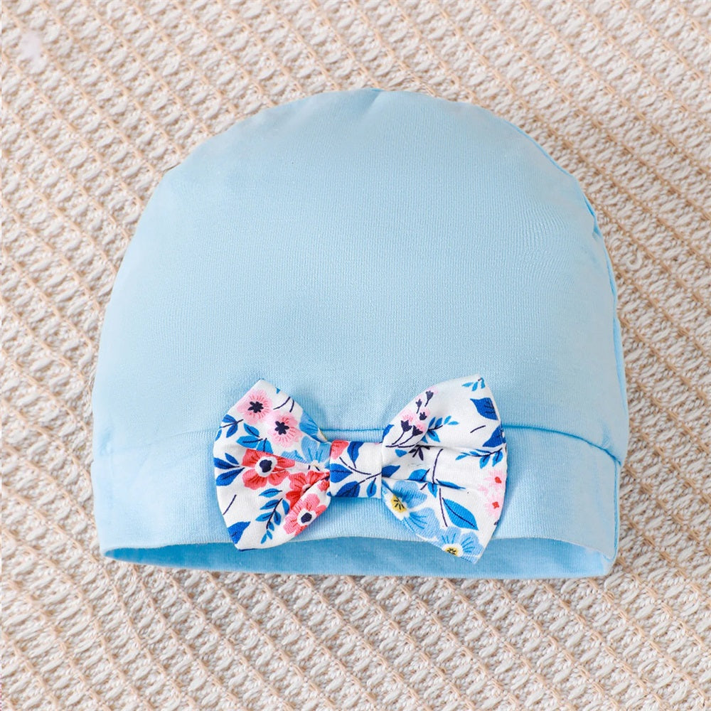 2PCS Trendy Floral Print Bow Long Sleeve Baby Jumpsuit