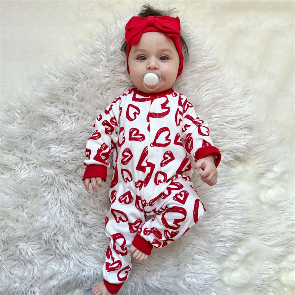 Stylish Casual Heart Print Long Sleeve Baby Jumpsuit