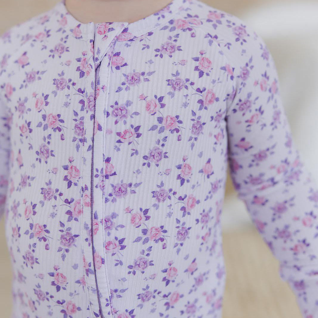 Elegant Floral Printed Long Sleeve Zipper Baby Jumpsuit