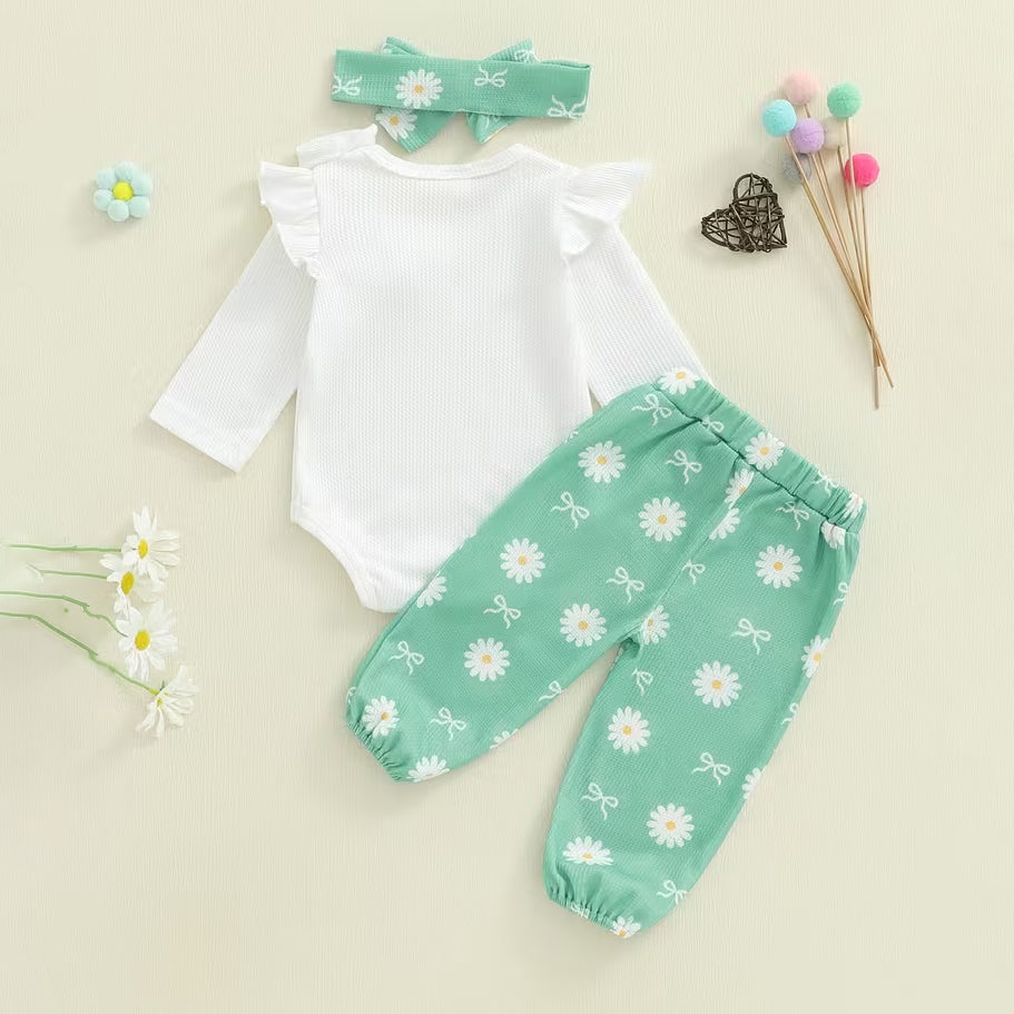 3PCS Cute Daisy Print Long Sleeve Baby Set