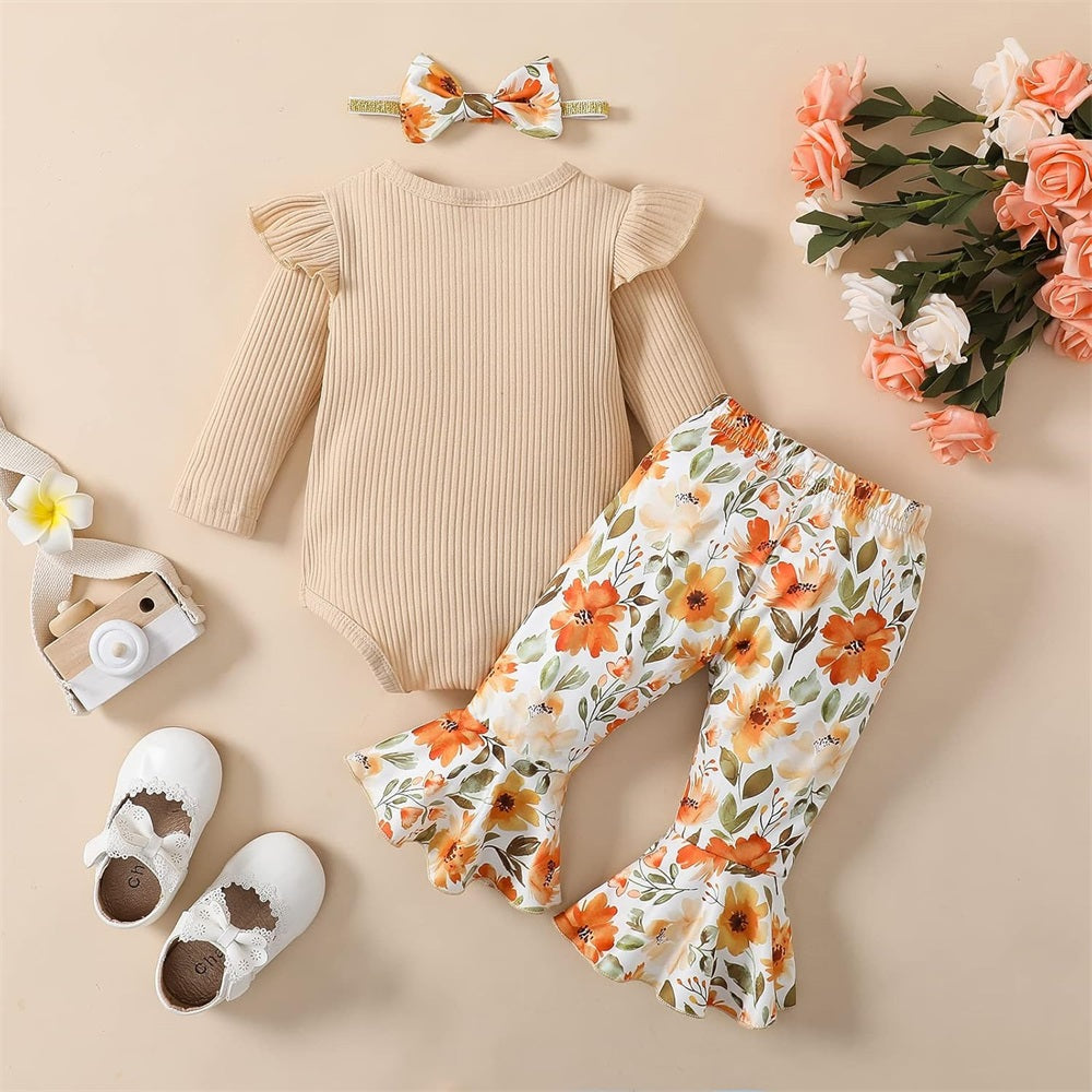 3PCS Trend Lovely Floral Print Long Sleeve Baby Set