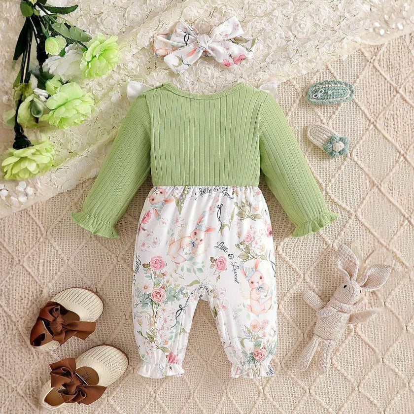 2PCS Charming Floral Printed Baby Girl Jumpsuit