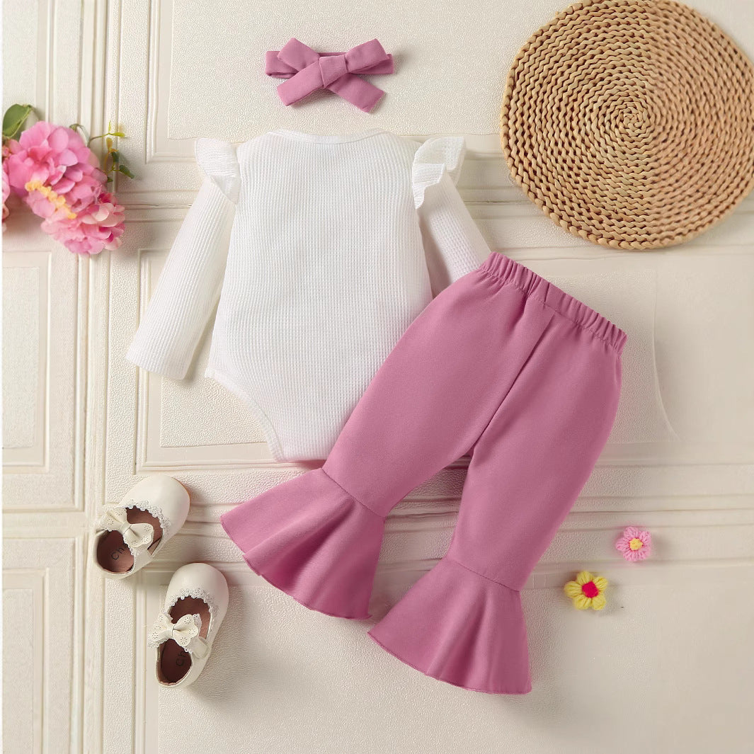 3PCS Lovely 3D Floral Print Long Sleeve Baby Girl Set