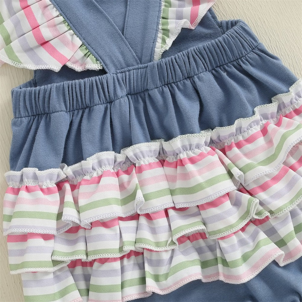 Summer Bow Embroidery Fly Sleeve Frill Trim Baby Romper
