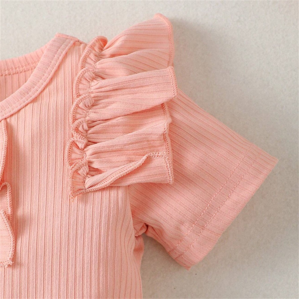 3PCS Summer Floral Printed Ruffled Short Sleeve Baby Set