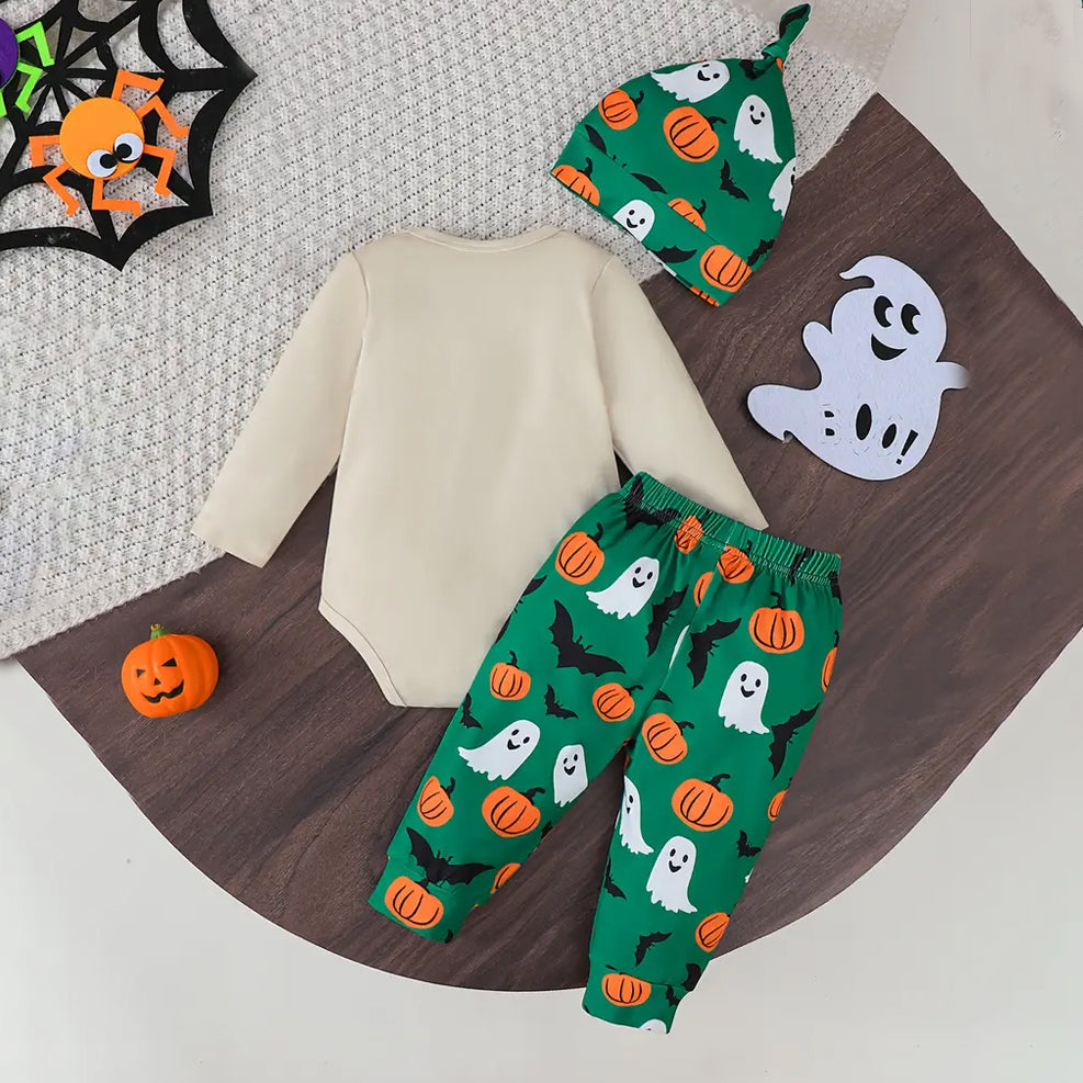 3PCS My First Halloween Letter Ghost Print Baby Set