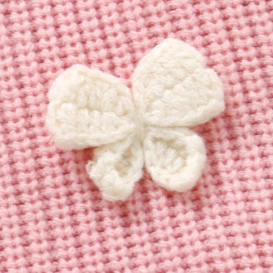 Adorable Solid Color Bowknot Appliqué Knit Long Sleeve Baby Jumpsuit