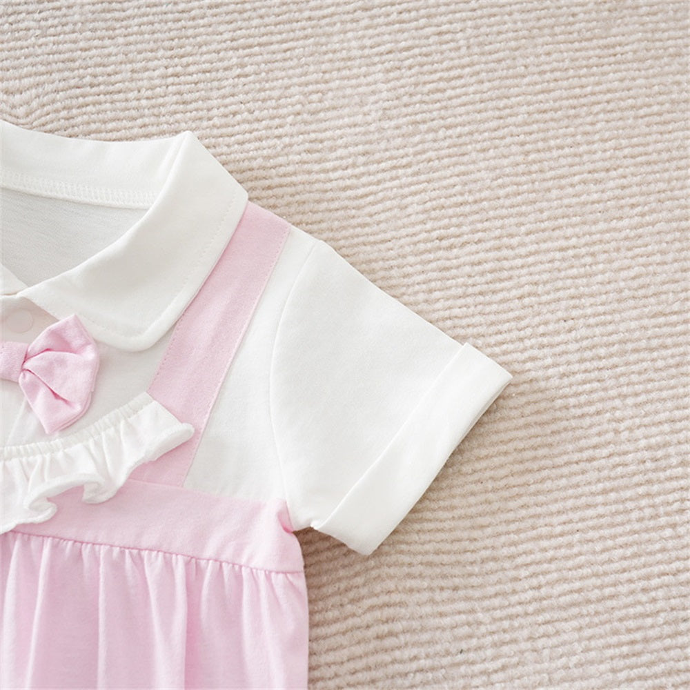 Sweet Pink Lapel Short Sleeve Baby Jumpsuit