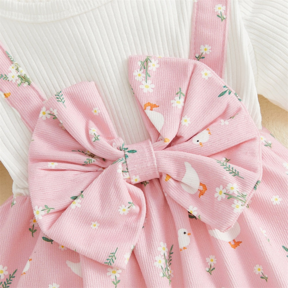 2PCS Floral Goose Printed Short Sleeve Baby Jumpsuit