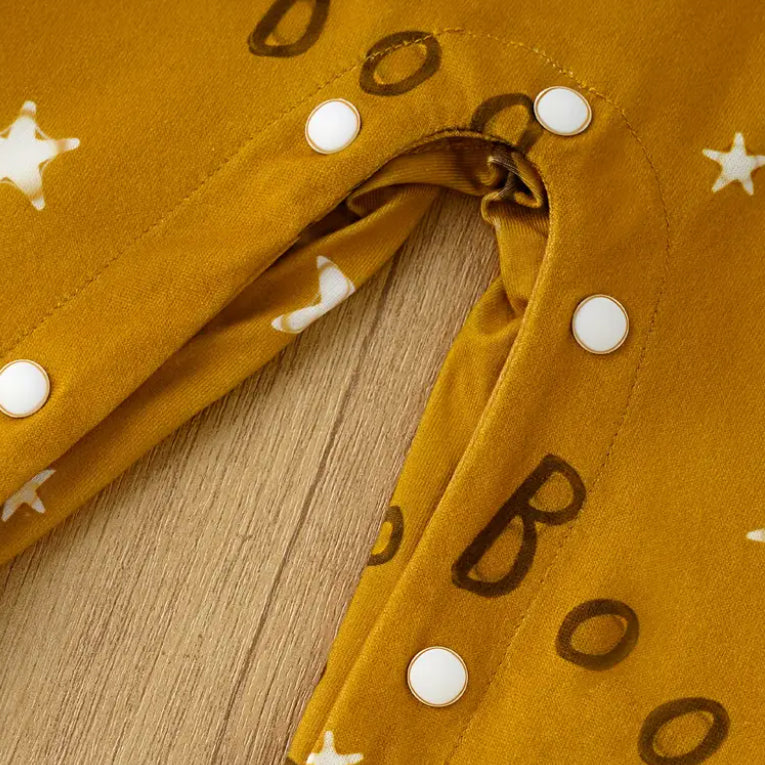 Faux Layer Pumpkin and Ghost Print Long Sleeve Baby Jumpsuit
